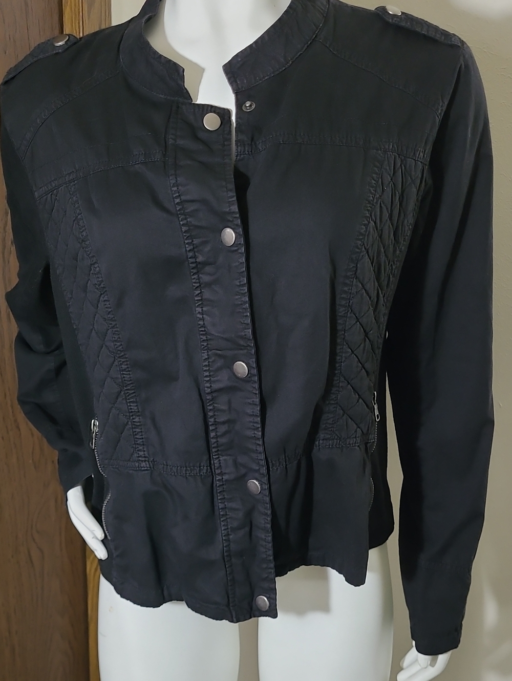 Maurices Black Quilted-Panel Utility Jacket